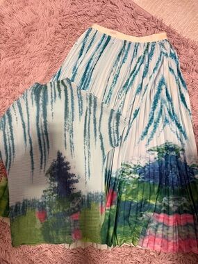 Pleated Green and Blue Women's Skirt and Top